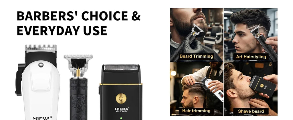 HIENA Professional Barber Kit Electric Hair Clipper Beard Shaver Detail Trimmer Cordless Rechargeable Titanium Blades for Home