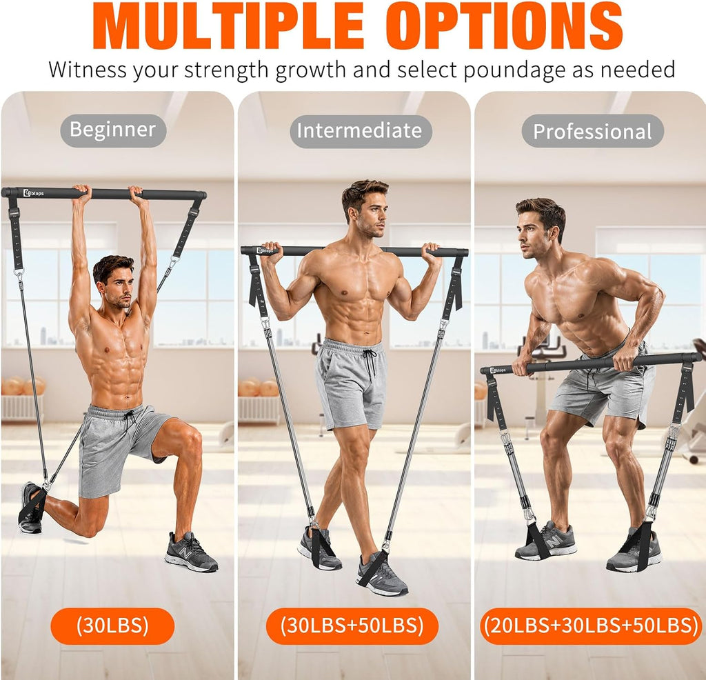 Pilates Bar Kit with Resistance Bands,Pilates Bar with Stackable Bands Workout Equipment for Legs,Hip,Waist and Arm,Exercise Fitness Equipment for Women & Men Home Gym Yoga Pilates