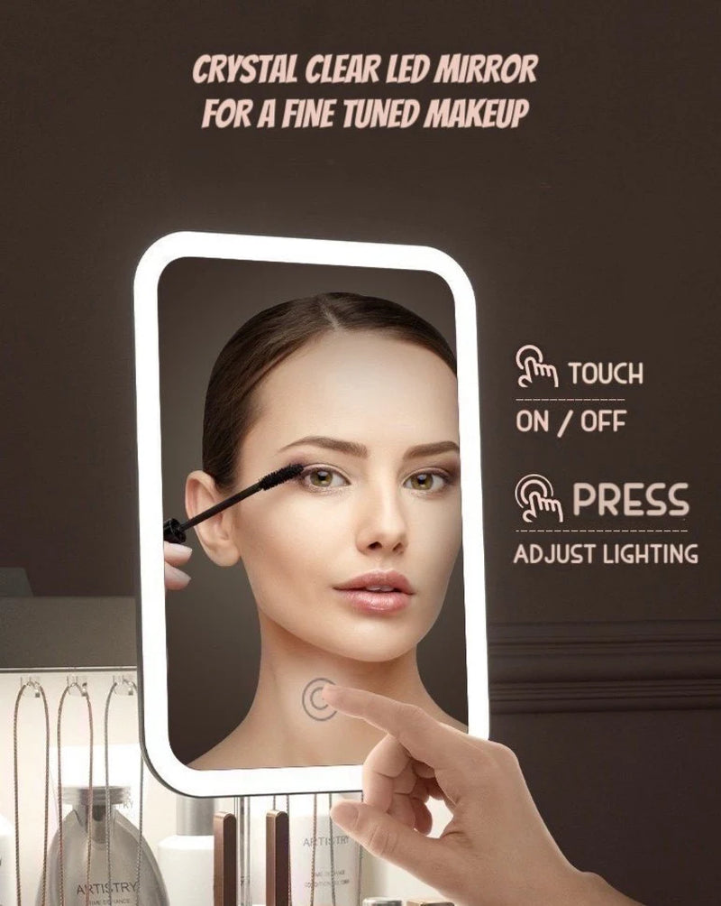 All-In-One Organizer with Led Mirror for Makeup Skincare & Accessories