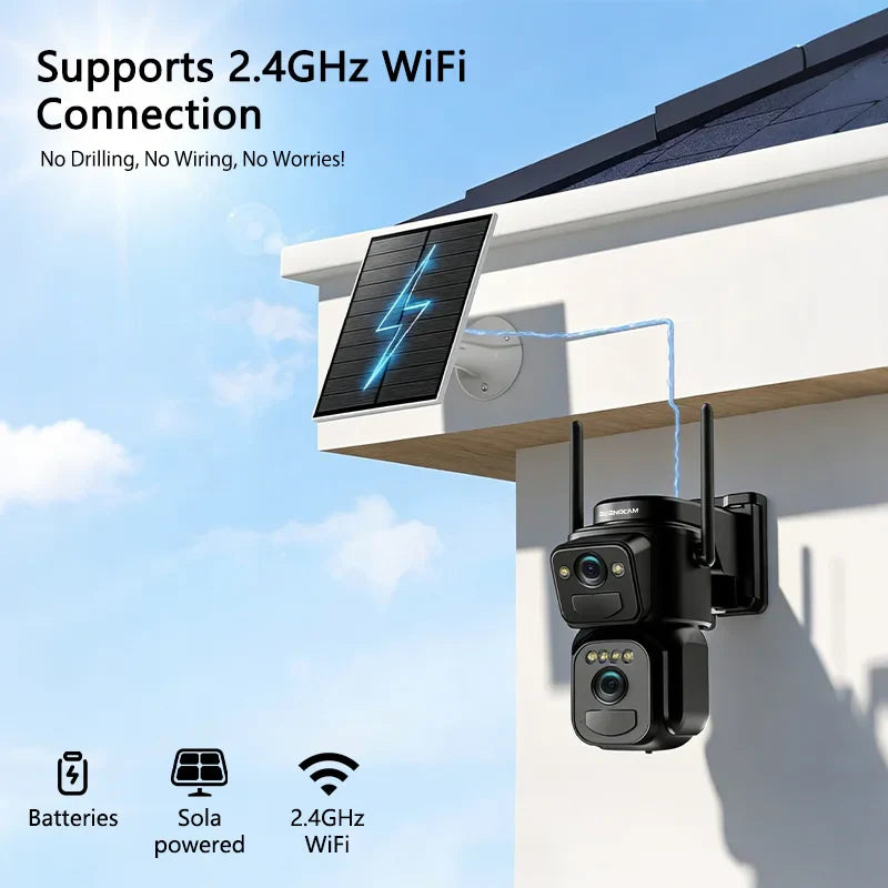 SZSINOCAM Dual Lens Solar Wifi Camera Outdoor Security 24H Record Built in Battery Solar Panel Wireless Cam Alarm