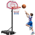 Portable Basketball Stand, 5.2 to 6.9 Ft Height Adjustment Basketball Hoop & Goal, Kids Adjustable Basketballs Hoop with Nylon Net & Rolling Wheels, Portable Backboard Set for Patios, Poolside