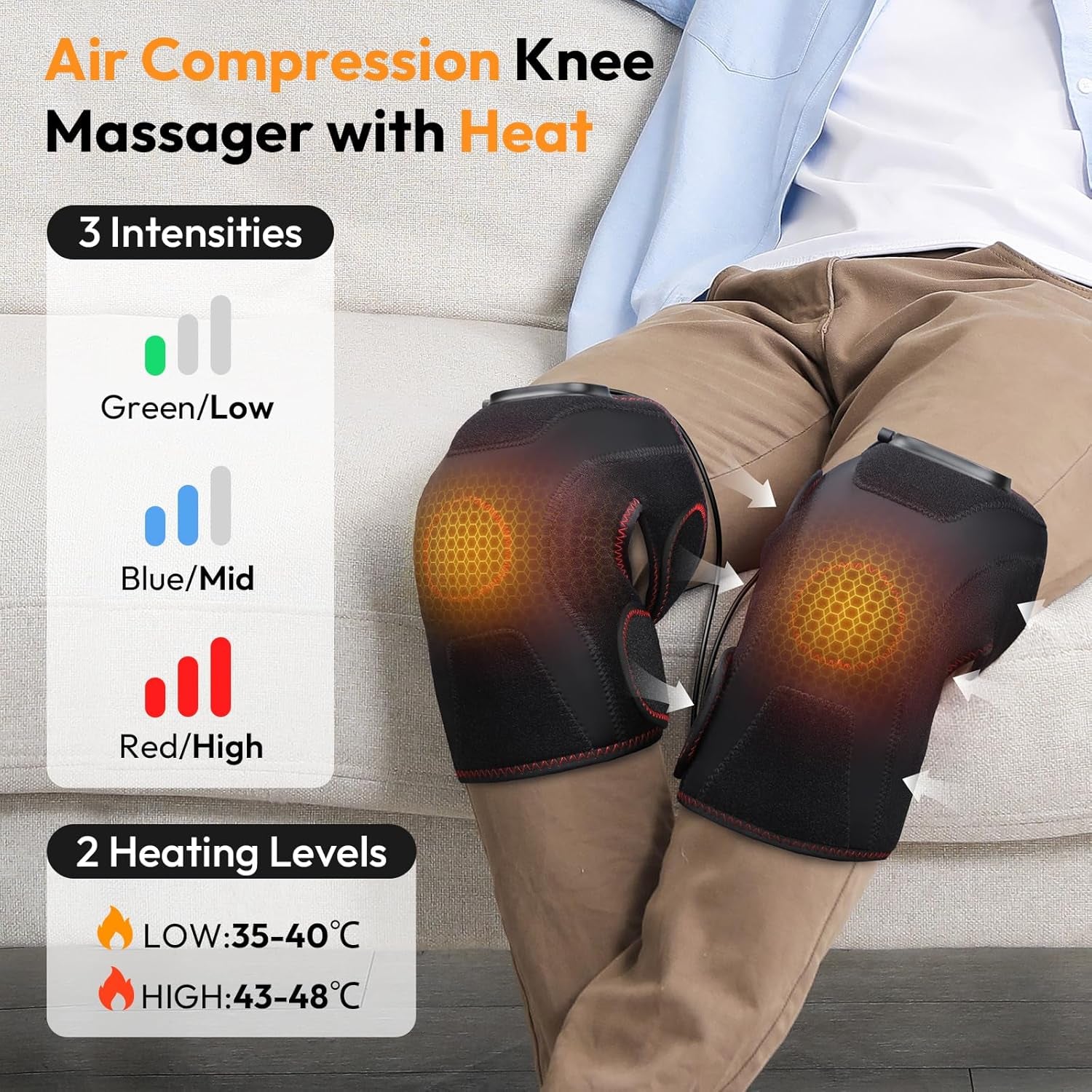 Knee Massager for Pain Relief,Air Compression Heating Pad for Knee,Heated Knee Warmers Wrap, 3 Modes & 3 Intensities