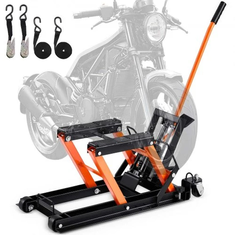 Steel Hydraulic Motorcycle Jack Stand, 1500 LBS ATV Scissor Lift Jack, 4.7-15 Scissor Lift Jack Stand with 4 Wheels, Hydraulic Foot-Operated Hoist Stand for Motorcycle ATV UTV Powersports