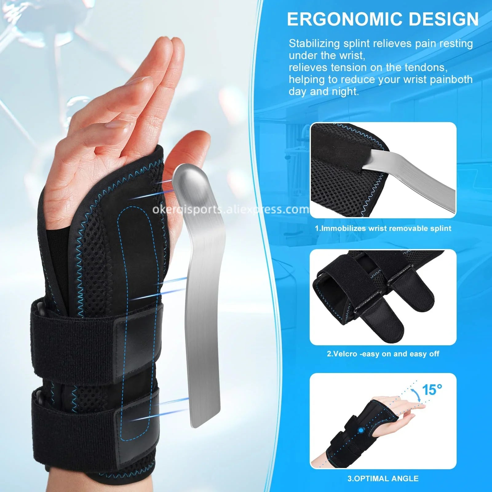 1PC Breathable Wrist Brace, Thin Mesh Wrist Wraps Support for Tendonitis, Arthritis, Carpal Tunnel Pain Relief, Adjustable Wrist Compression Strap for Workouts, Fitness, Weightlifting, Fits Both Hands