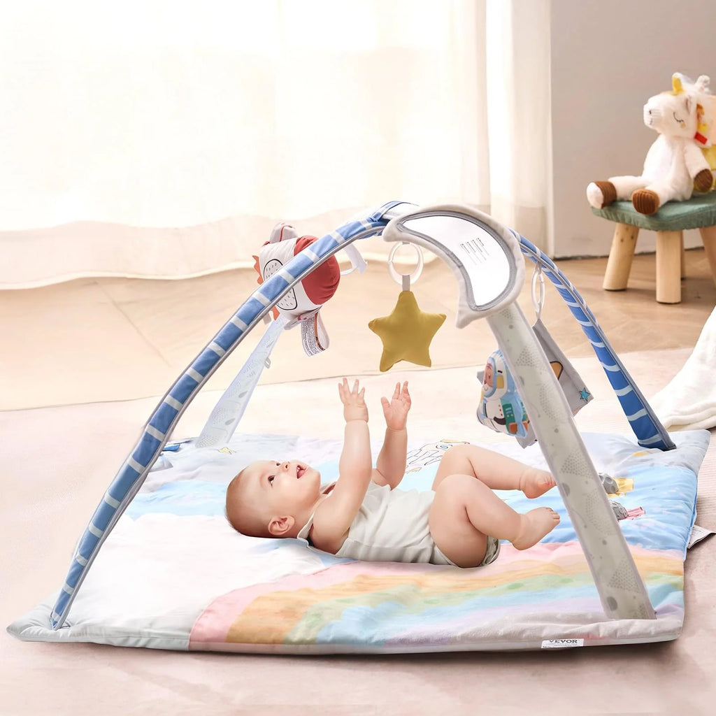 Baby Play Gym Mat Tummy Time Activity Mat with 6 Sensory Toys
