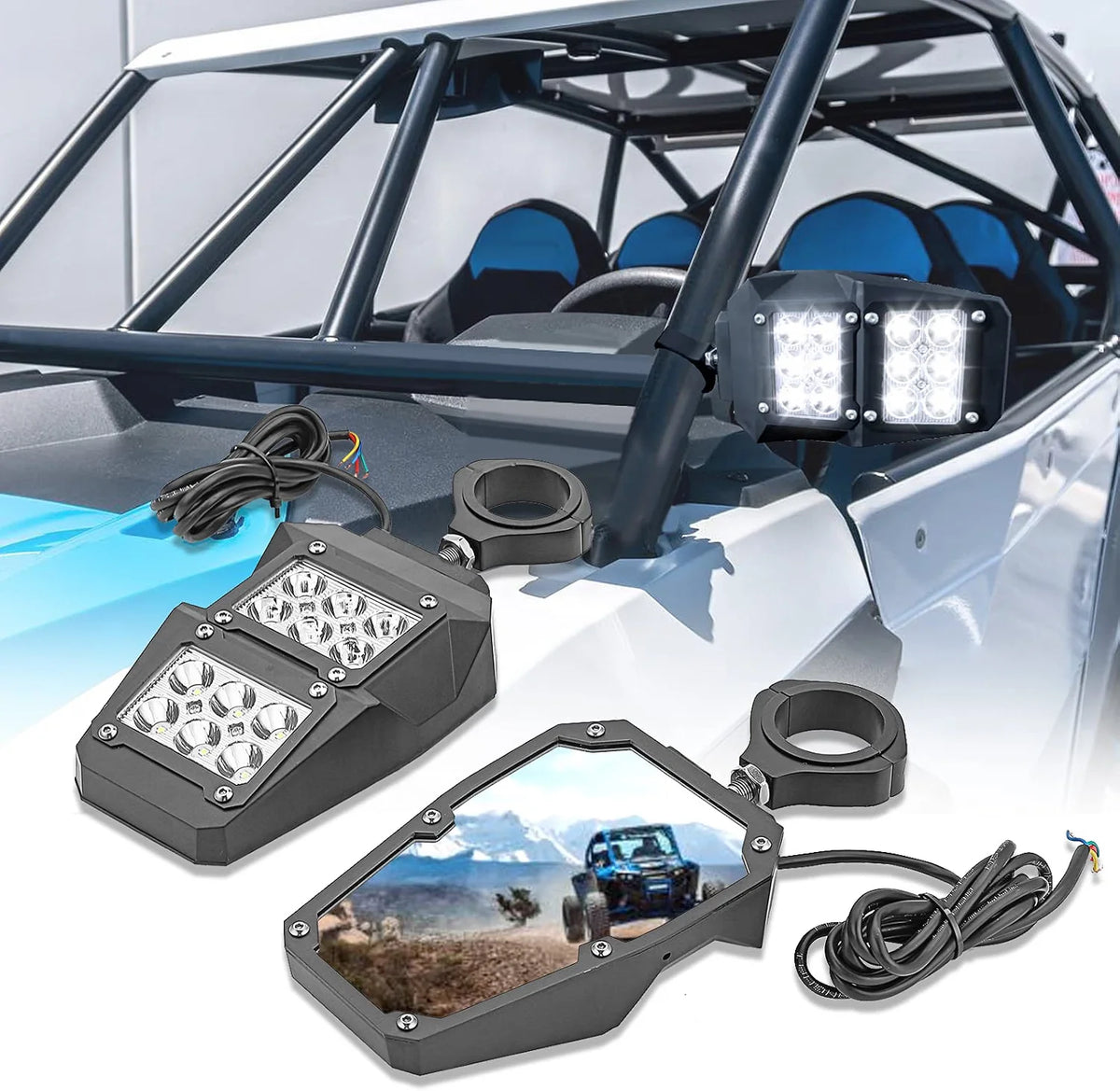 UTV Side Mirrors with Light for 1.75" - 2" round Tube Roll Bar