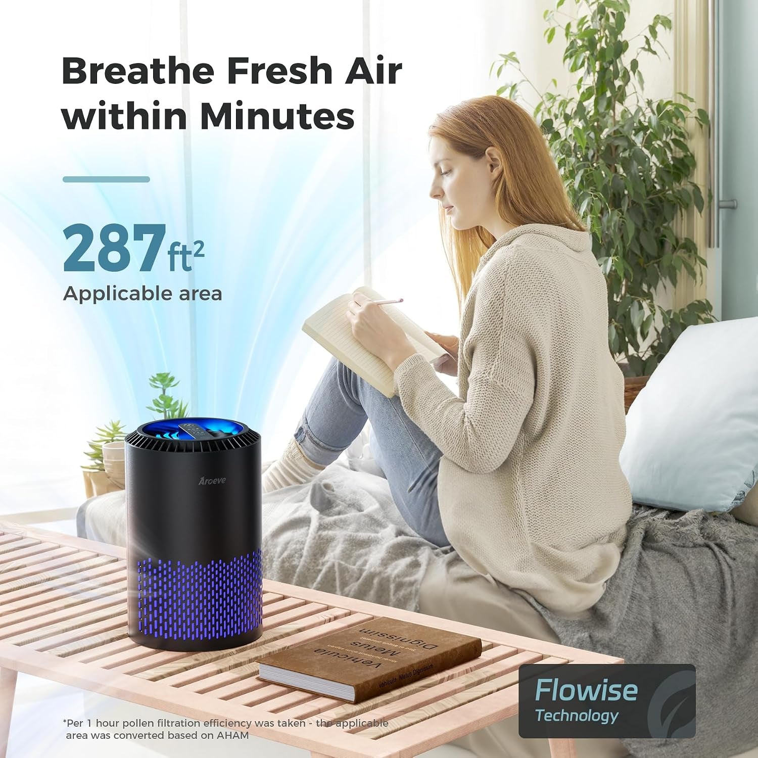 Air Purifiers for Bedroom Home, Air Purifier for Smoke Pollen Dander Hair Smell Air Cleaner with Sleep Mode Speed Control for Bedroom Office, MK01- Black(Available for California)