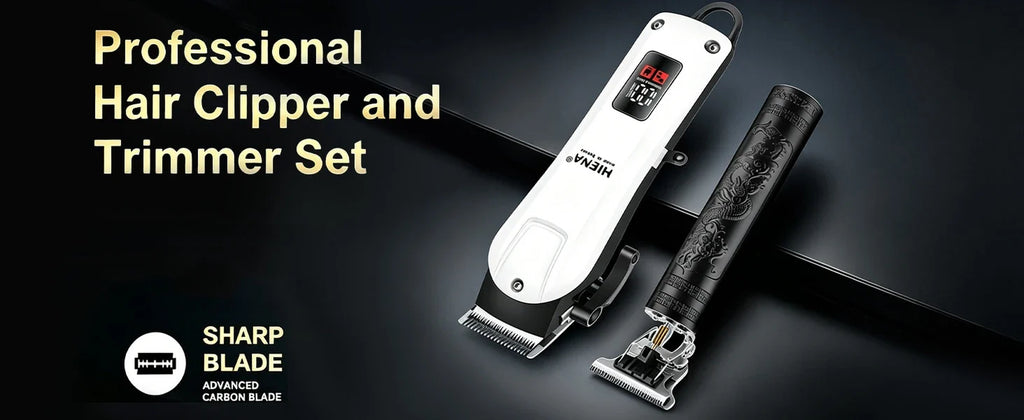 HIENA Professional Barber Kit Electric Hair Clipper Beard Shaver Detail Trimmer Cordless Rechargeable Titanium Blades for Home