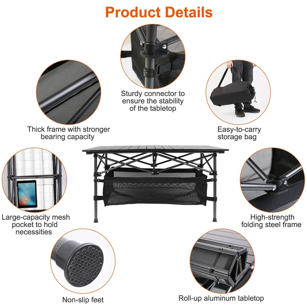 1Pc Folding Camping Table Portable Lightweight Aluminum Roll-Up Picnic BBQ Desk with Carrying Bag for Outdoor Beach Backyard Party Patio Fedex Shipping