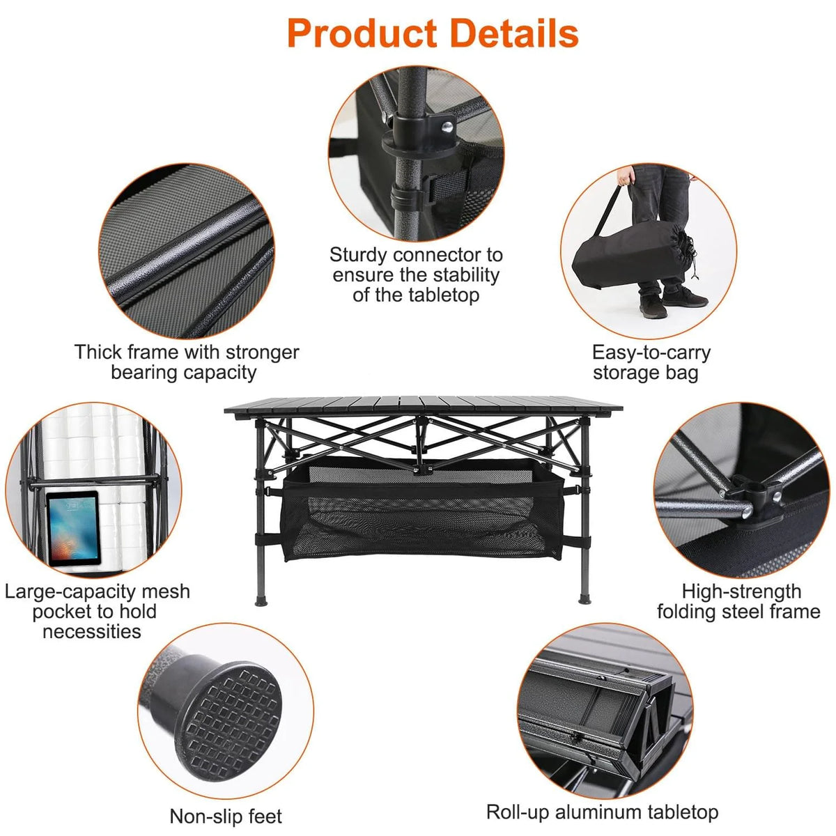 1Pc Folding Camping Table Portable Lightweight Aluminum Roll-Up Picnic BBQ Desk with Carrying Bag for Outdoor Beach Backyard Party Patio Fedex Shipping