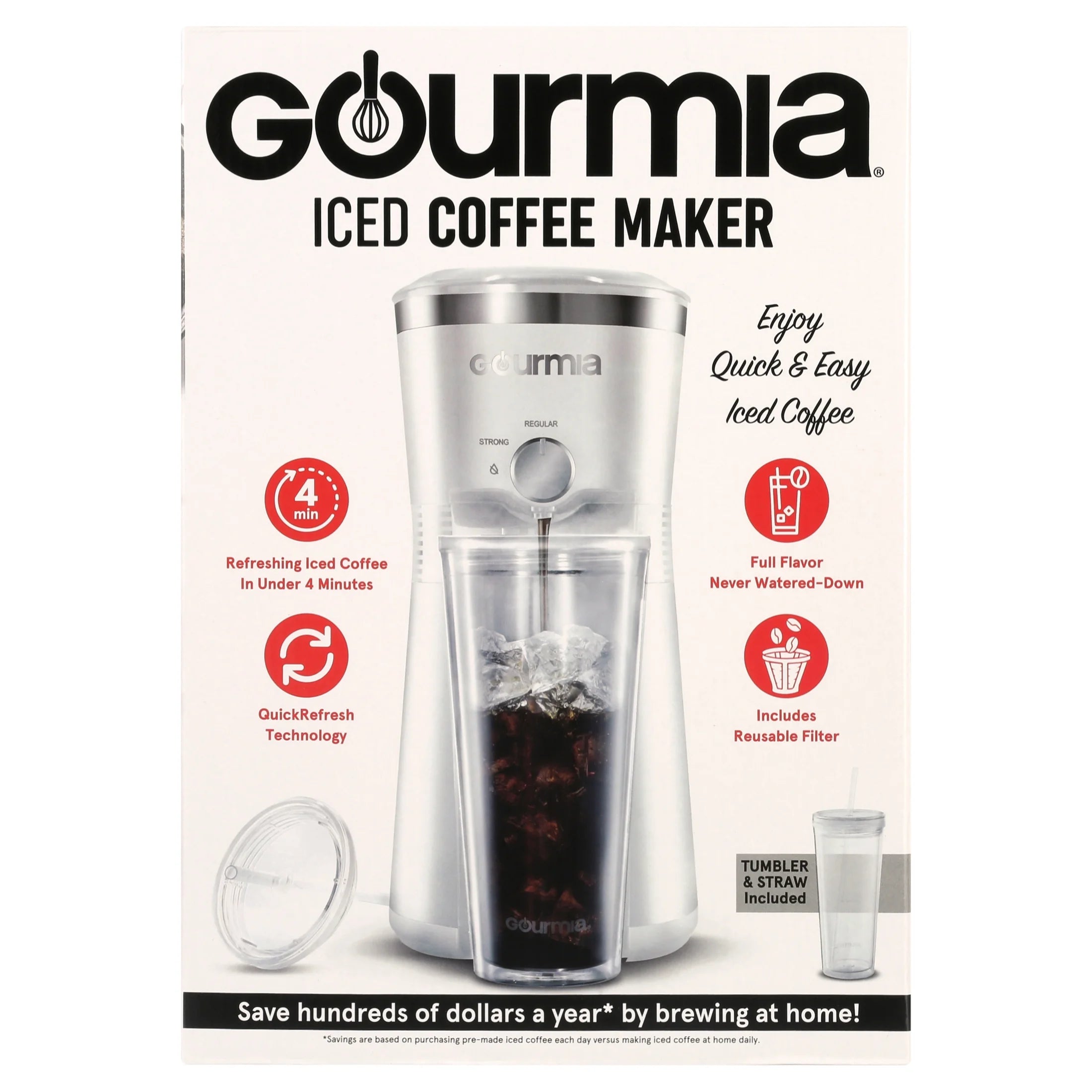 Iced Coffee Maker with 25 Fl Oz. Reusable Tumbler, White