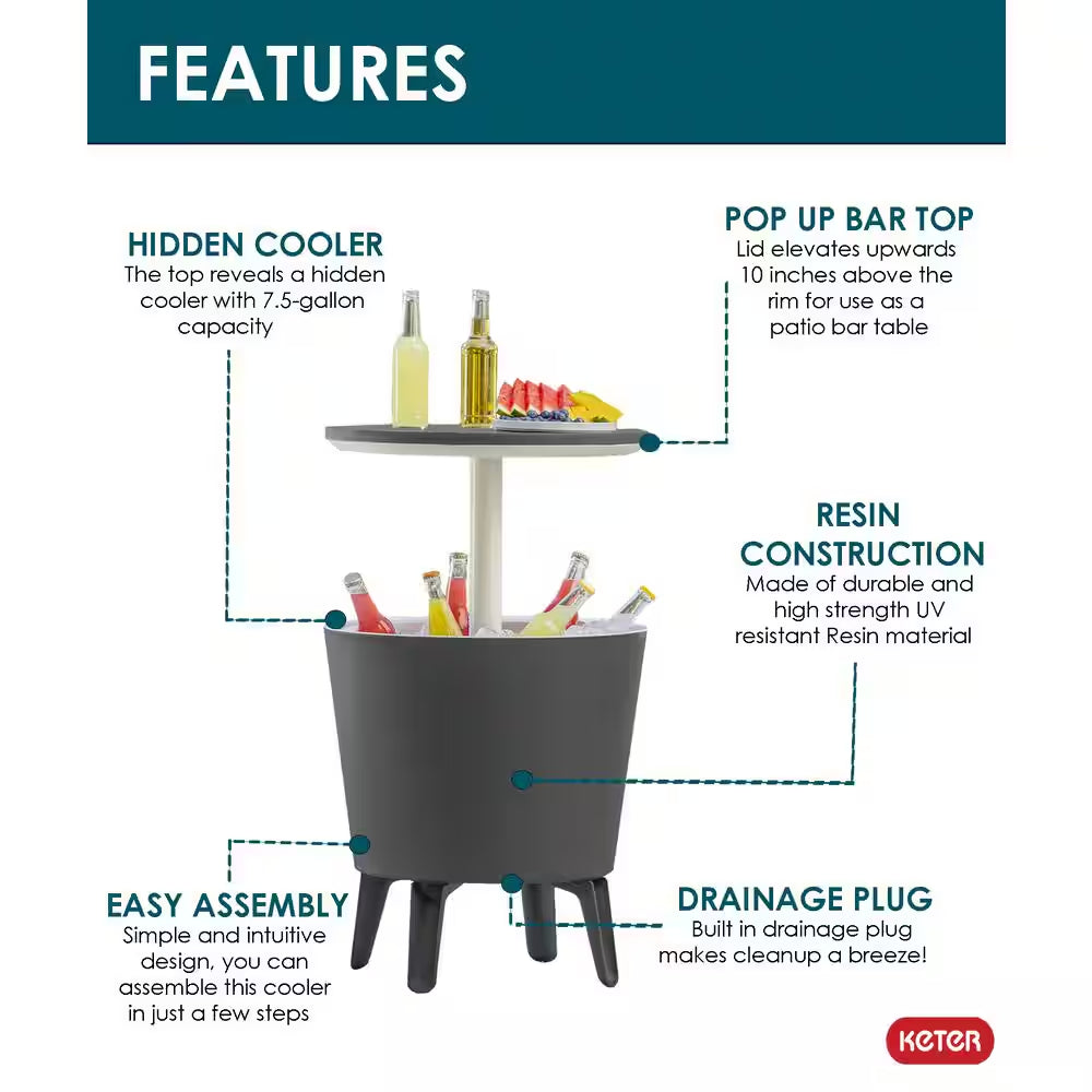Cool Bar Gray Resin Outdoor Accent Table and Cooler in One