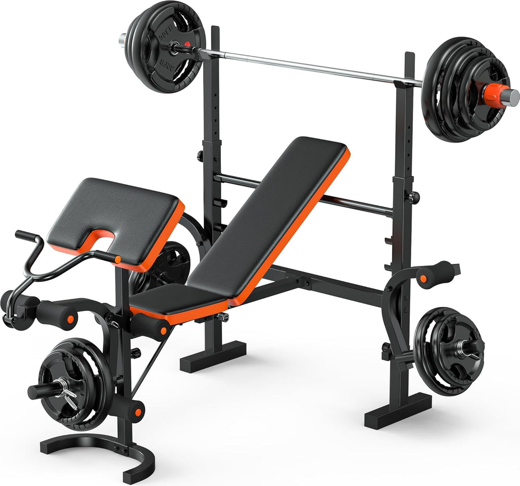 Weight Bench, 770LBS Bench Press Set with Leg Extension, 6 in 1 Olympic Weight Bench for Home Gym, Adjustable Workout Bench with Rack & Preacher Pad, Flat Incline Bench for Weight Lifting