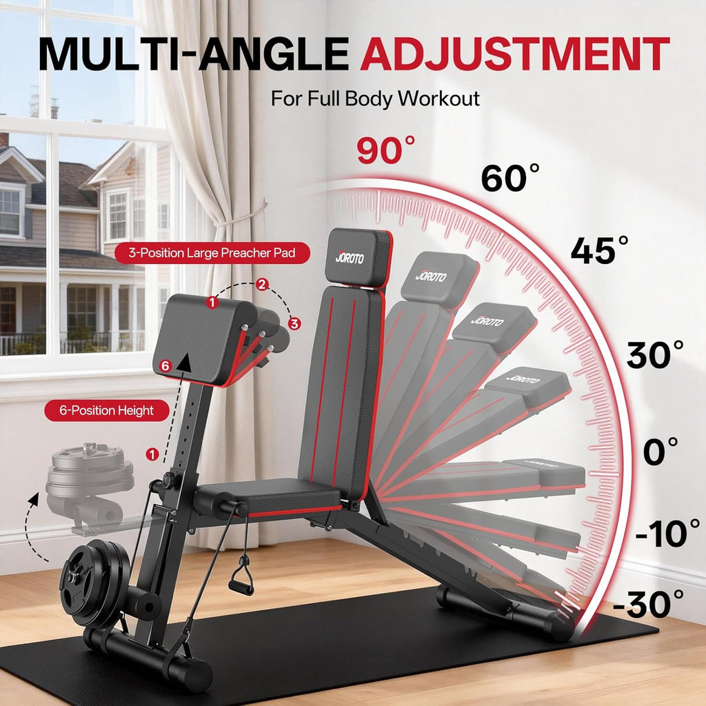 Adjustable Weight Bench for Home Gym, 1000 LBS Capacity, Foldable Incline Decline Flat Workout Bench with Leg Extension & Back Extension, Exercise Preacher Curl Bench for Full Body Training