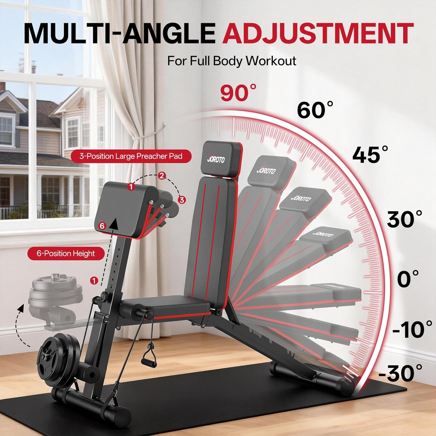 Adjustable Weight Bench for Home Gym, 1000 LBS Capacity, Foldable Incline Decline Flat Workout Bench with Leg Extension & Back Extension, Exercise Preacher Curl Bench for Full Body Training