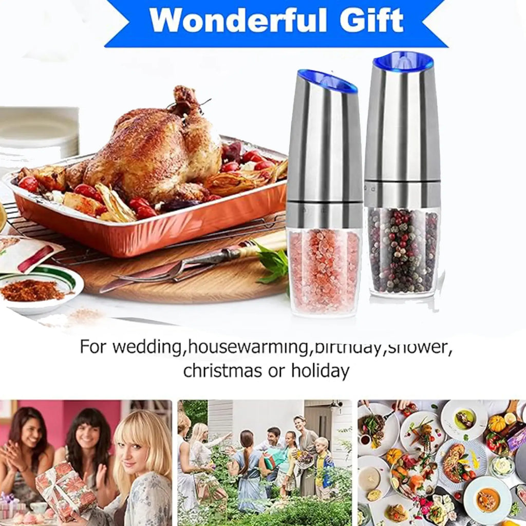 1Pc/2Pcs, Gravity Electric Salt and Pepper Grinder - Salt & Pepper Mill Sets with LED Light, One Hand Automatic Operation, Adjus
