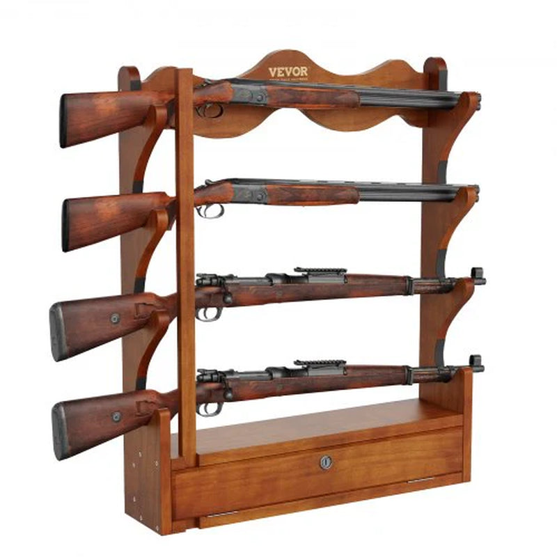VEVOE Gun Rack, Wood Gun Rack Wall Mount, Gun Display Rack Holds 4 Rifles, Shotguns, 132 Lb Heavy Duty Wall Storage Display Rifle Rack with Soft Padding