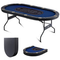 10 Player Foldable Poker Table, Blackjack Texas Holdem Poker Table with Padded Rails and Stainless Steel Cup Holders, Portable Folding Card Board Game Table, 84 Oval Casino Leisure Table