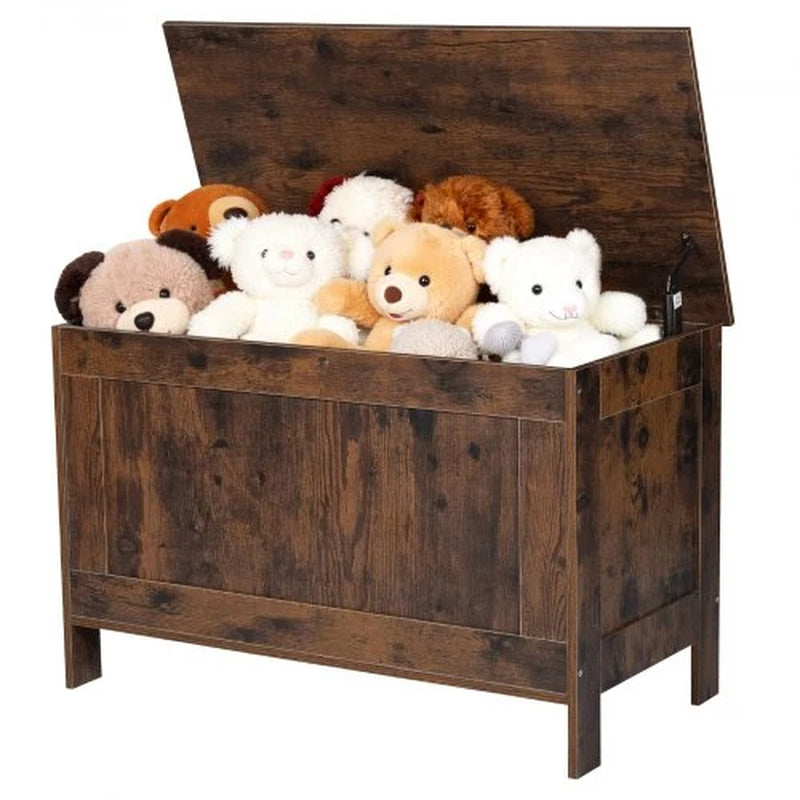 Kids Storage Bench, Wooden Toy Box Chest, Large Storage Cabinet with Safety Hinge, Toddlers Retro Storage Bench for Playroom, Living Room or Entryway, 29.7 X 15.3 X 18.9 In, Easy Assembly, Brown