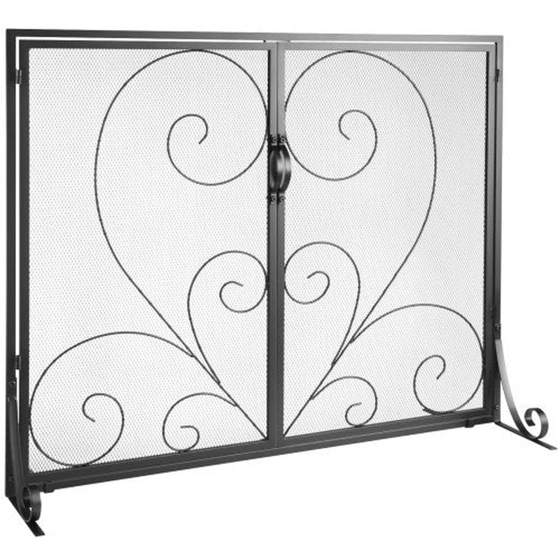 VEVOR Fireplace Screen 1 Panel with Door, Sturdy Iron Mesh Fireplace Screen, 39(L) X31.6(H) Spark Guard Cover, Simple Installation, Free Standing Fire Fence Grate for Living Room Home Decor Vintage