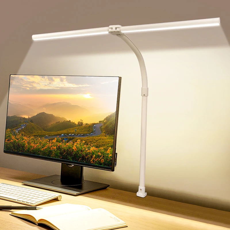 Double Head LED Desk Lamp EU/US Architect Desk Lamps Office 24W Brightest 5Color Modes and 5 Dimmable Eye Protection Lamp