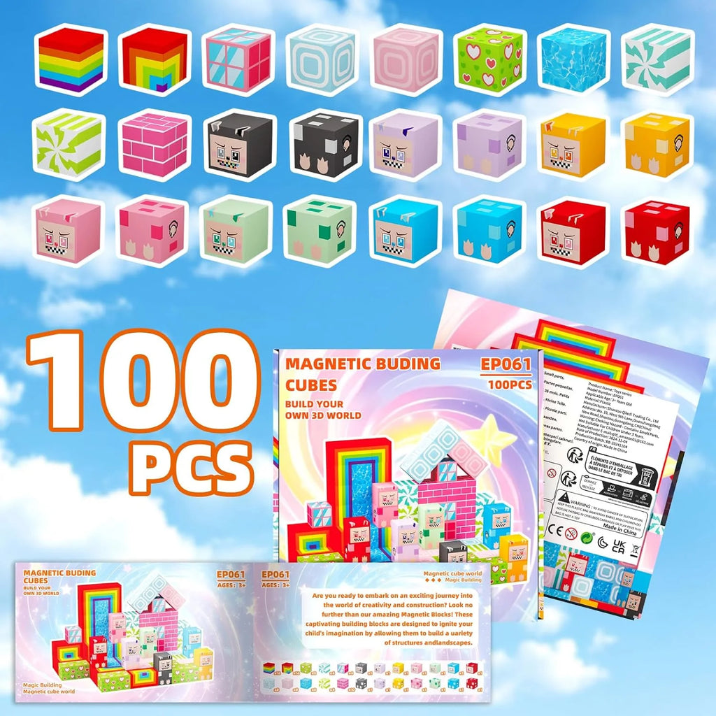 100PCS Magnetic Blocks, Magnet Educational Learning Toys for Kids, Boys and Girls, Magnetic Building Blocks Cubes, Stacking Magnets for Kids, Birthday Gifts for Boys and Girls Age 3+