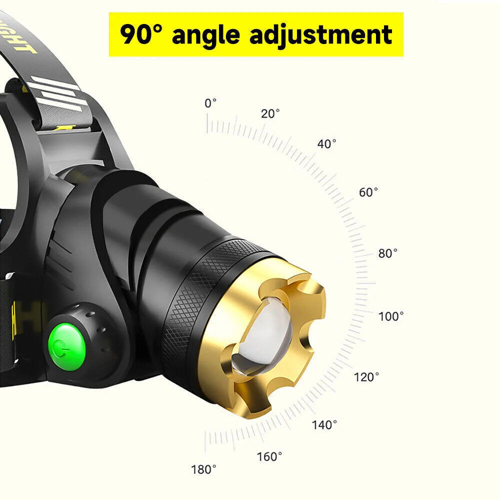 LED Headlamp Rechargeable Head Torch Zoom Headlight Lamp Flashlight Fishling Camping Light with 3 Modes Work Light