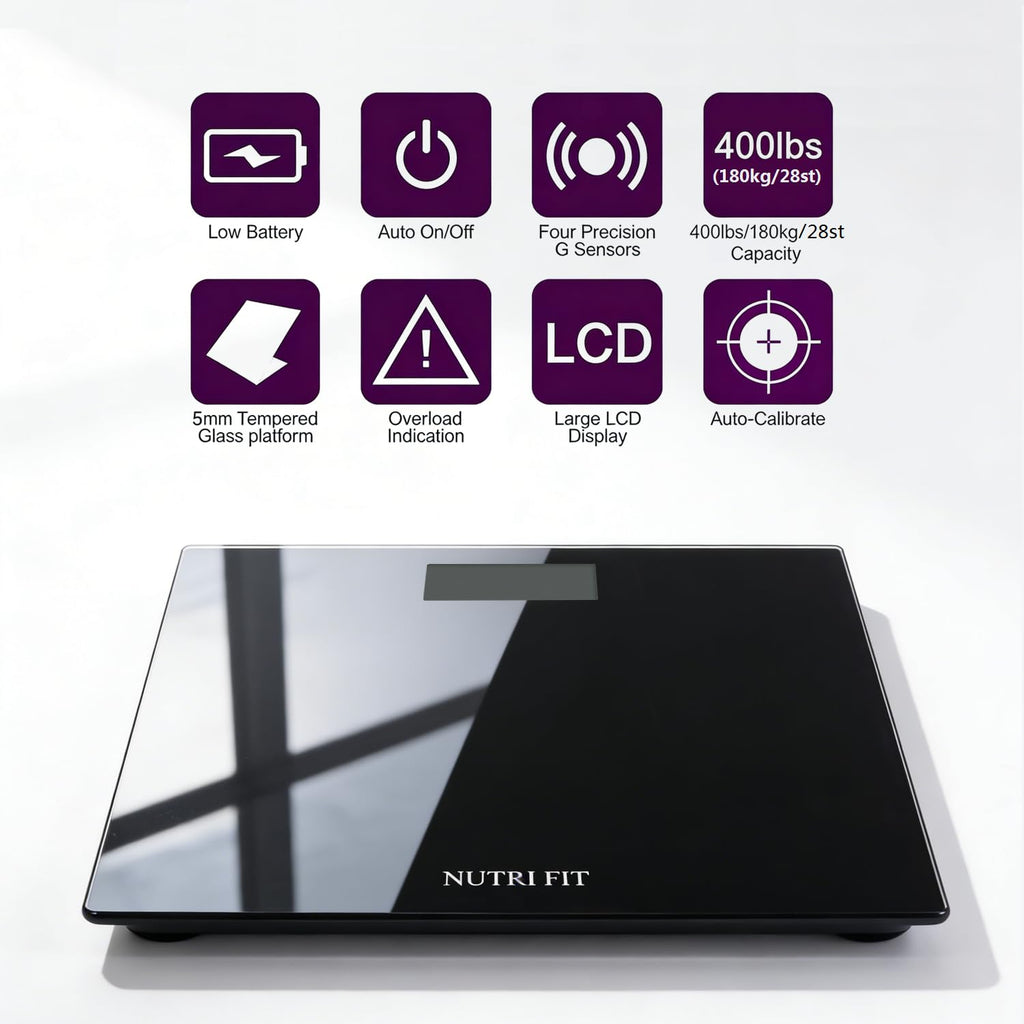 Digital Bathroom Scale Body Weight Scales 400 Lbs Ultra Slim Most Accurate for Gym Yoga Studio with Large Backlit Display, Black