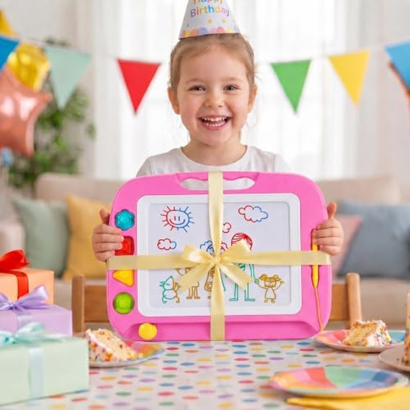 Toddler Toys for Kids, Large Magnetic Drawing Board for Birthday Gift, Toys for 1 2 3 4 Year Old Girls Boys, Etch & Sketch Pad with 4 Stamps, Learning and Educational, 16 ×13 In, Pink