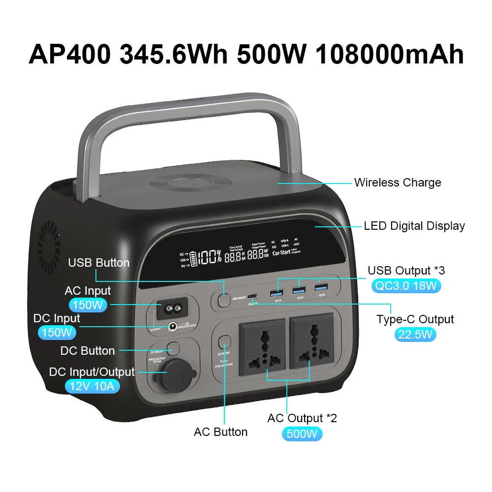 Power Stations for Camping Equipment Powerbank 300W 1000W 2000W Portable Power Station Lifepo4 Battery Solar Generator