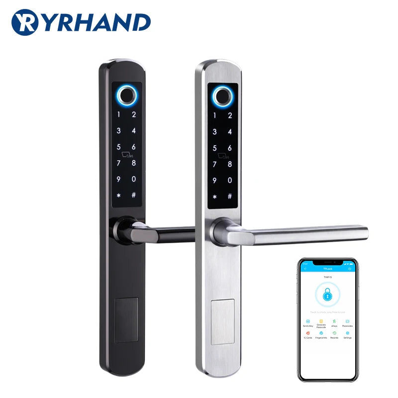 Stainless Steel Waterproof Biometric Fingerprint Door Lock Electronic Smart Door Lock RFID Card Lock for Aluminum Glass Door