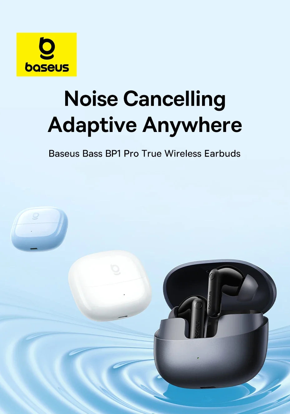 Baseus Bass BP1 Pro -50Db Noise Cancelling Wireless Earbuds Bluetooth 6.0 LDAC Hi-Res Sound 6-Mic AI Clear Calls IP55 Earphones