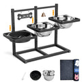 6 Height Adjustable Dog Bowl Stand with Three 1.7L Stainless Steel Bowl, 1 Slow Feeder and Nonslip Pad, Perfect for Large Dogs and Multi-Pet Households
