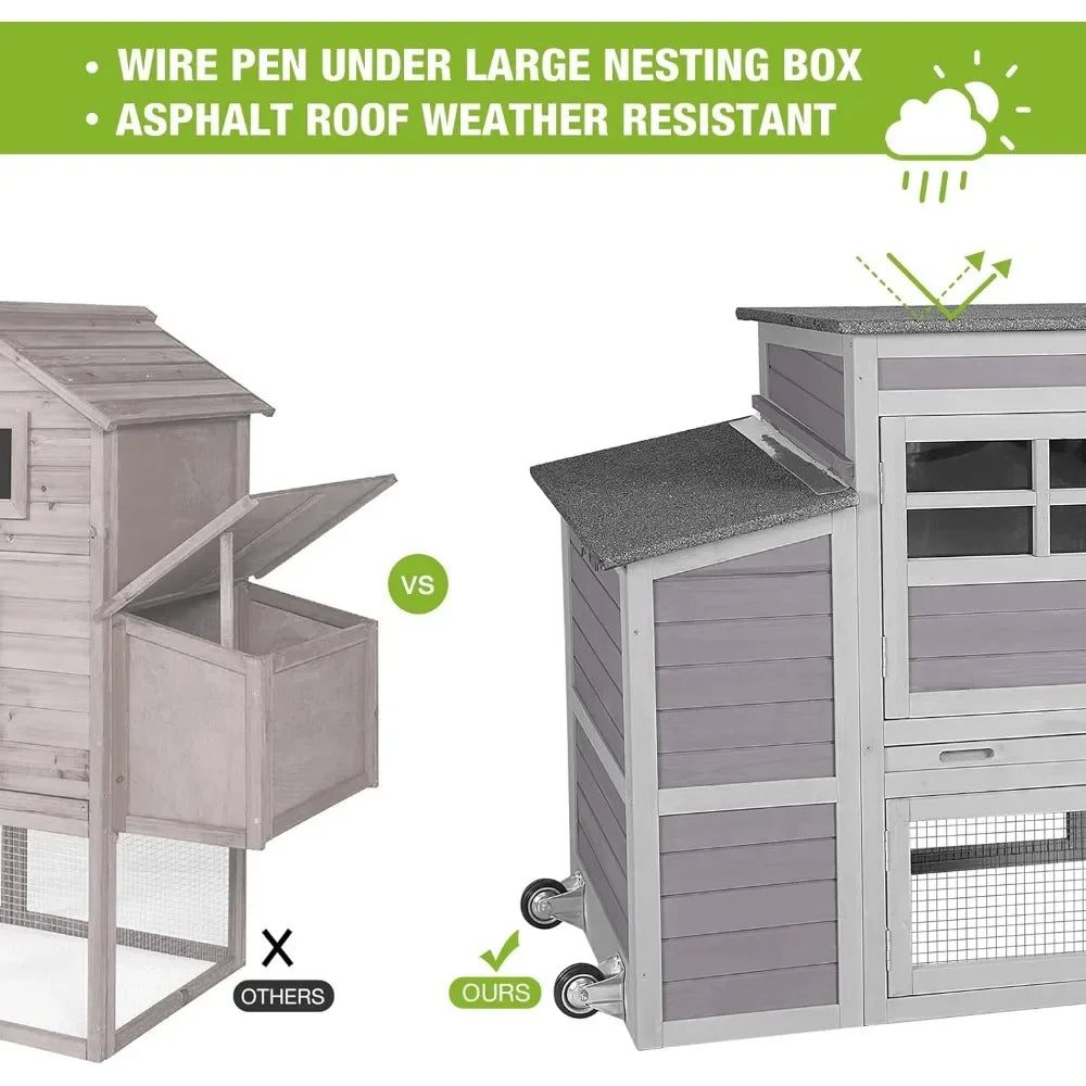Chicken Coop Large Chicken House with Run Wooden Poultry Cage with Nesting Box, Large Opening Roof