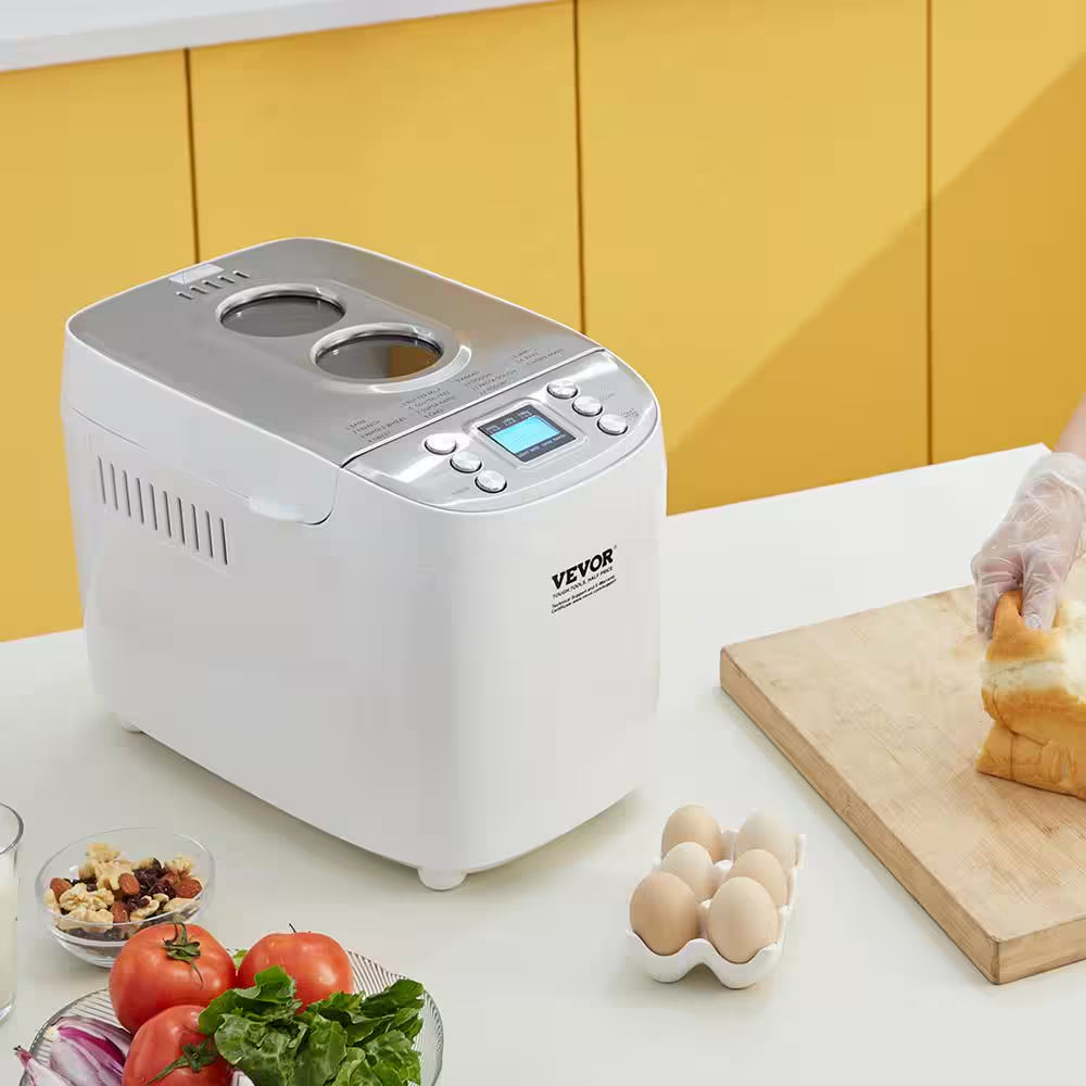 Bread Maker, 15-In-1 3 Lbs. Dough Machine, Nonstick Ceramic Pan Automatic Breadmaker with Gluten Free Setting White