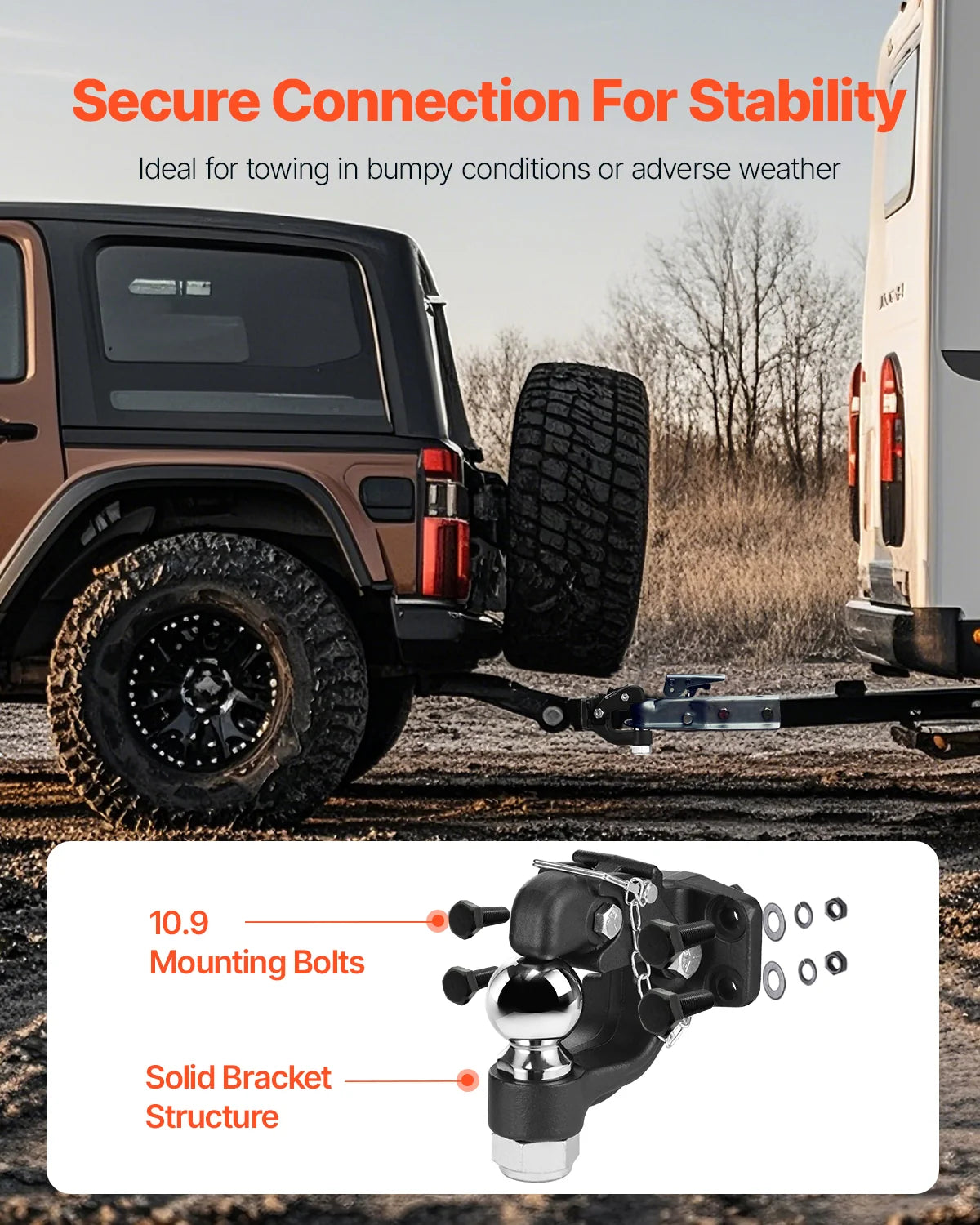 Pintle Hook, 30000 Lbs Towing Capacity, Trailer Hitches Receiver Hook Combination 2-5/16-Inch Hitch Ball, Fits 2.5 to 3-Inch Lunette Ring with Mounting Kit, Wear-Resistant, Black Powder Coat