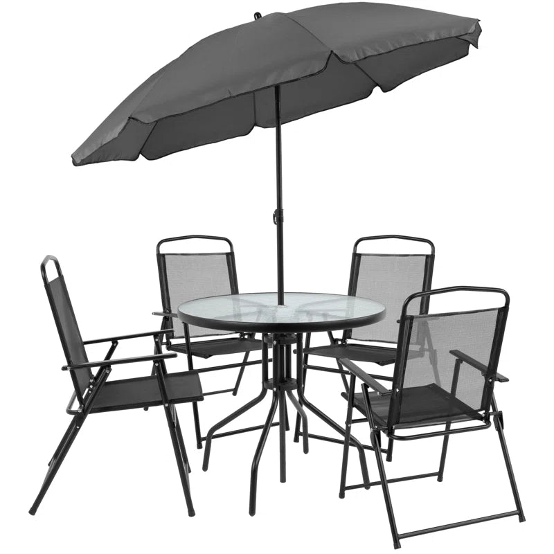 Amlie 6-Piece Rippled Glass Outdoor Patio Table Set with Folding Chairs by Flash Furniture