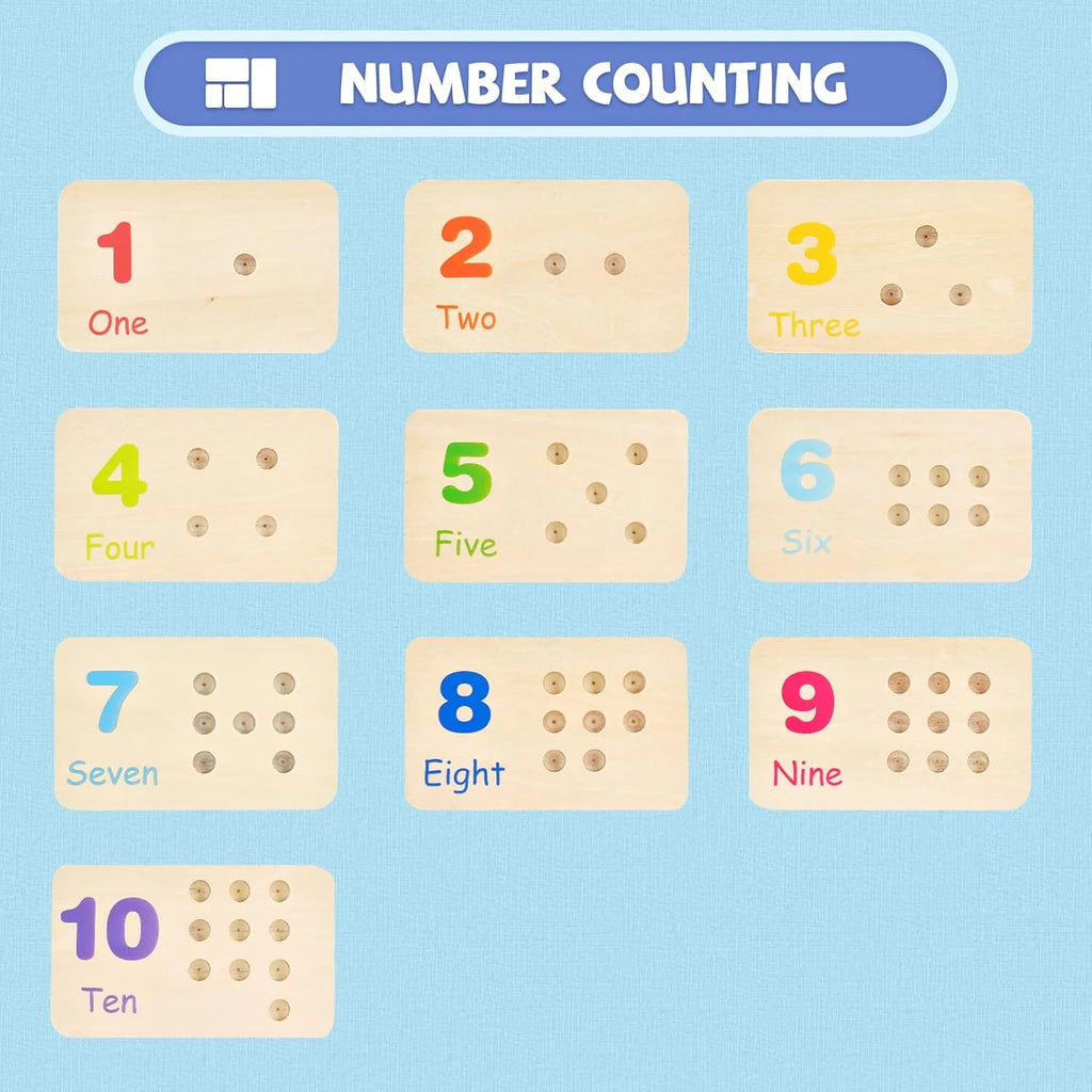 Wooden Number Blocks and Counting Peg Boards: Educational Math Manipulatives for Toddlers and Kindergarteners Learning Numbers and Math Concepts
