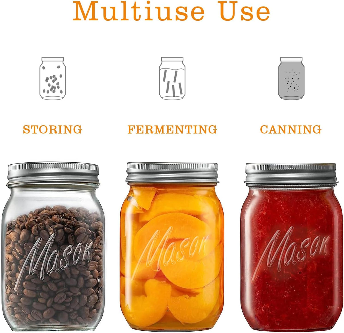 Classic 16 Oz Mason Jars, 6 Pack Canning Jars, Regular Mouth, Airtight & Leak Proof, Dishwasher Safe, Microwave & Freezer Safe, 3.2 X 4.5 X 5.5 Inches