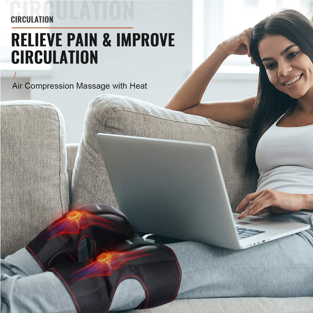 Heated Knee Massager with Air Compression, Massage 3 Modes and 3 Levels for Swelling Stiff Joints, Stretched Ligament, Muscles Injuries FSA/HSA Eligible
