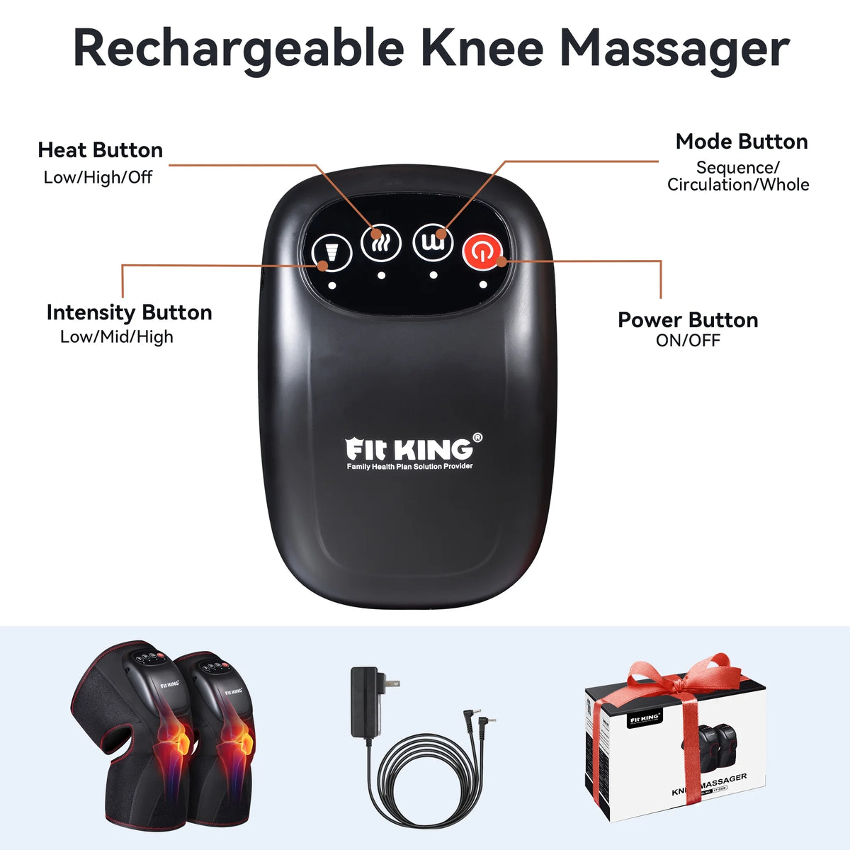 Heated Knee Massager with Air Compression, Massage 3 Modes and 3 Levels for Swelling Stiff Joints, Stretched Ligament, Muscles Injuries FSA/HSA Eligible
