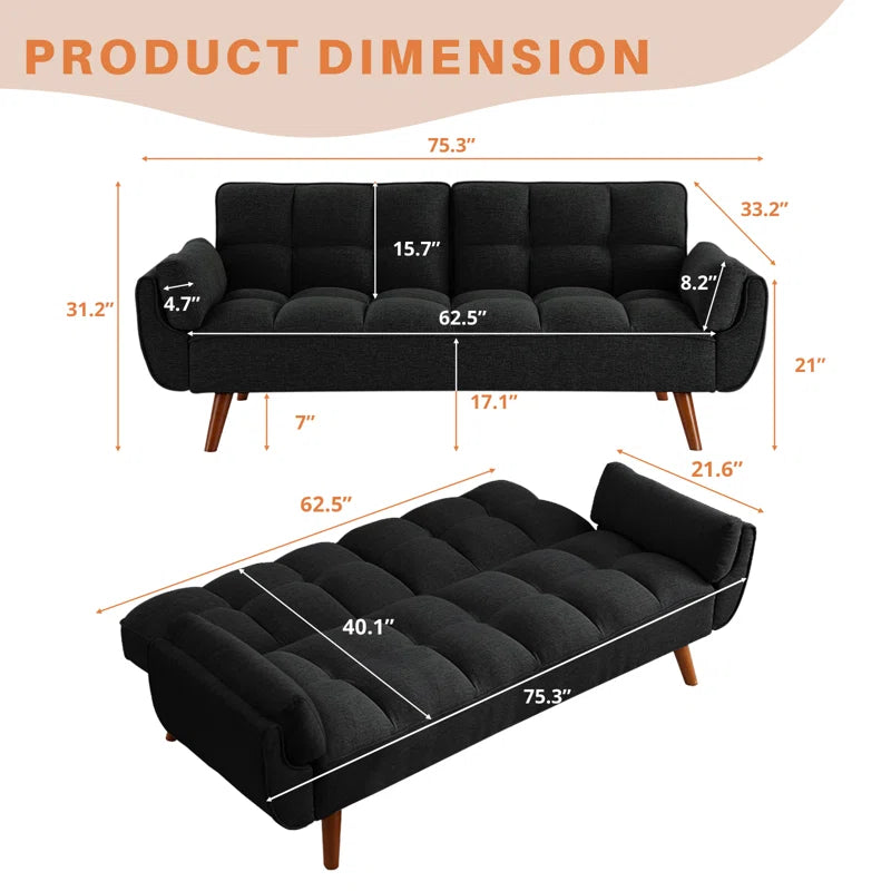 Kamaren Full 75.39" Futons Upholstered Convertible Sofa