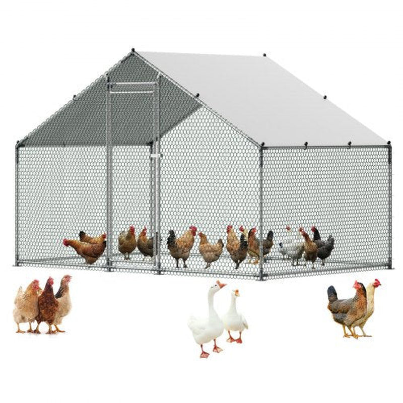 Large Metal Chicken Coop, 9.8 X 6.6 X 6.6 Ft, Walk-In Chicken Runs with Waterproof Cover, Spire Roof Hen House Enclosure with Lock, Outdoor Duck Rabbit Cage Poultry Pen for Backyard, Farm, Yard