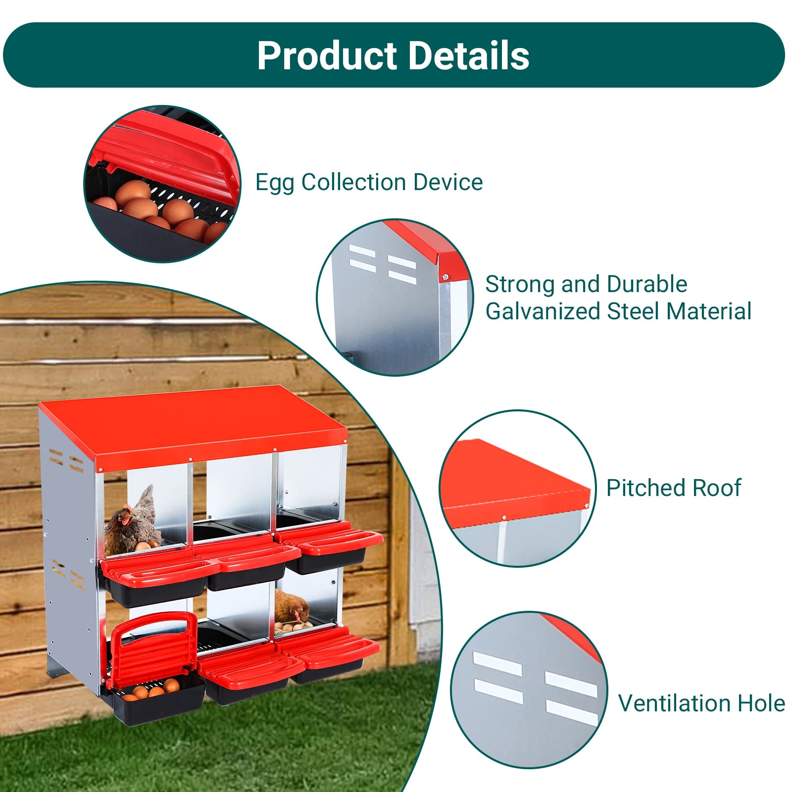 6/8/10 Holes Chicken Nesting Boxes Multi Compartments Metal Laying Boxes with Roll Out Egg Collection for Chickens Hens Ducks
