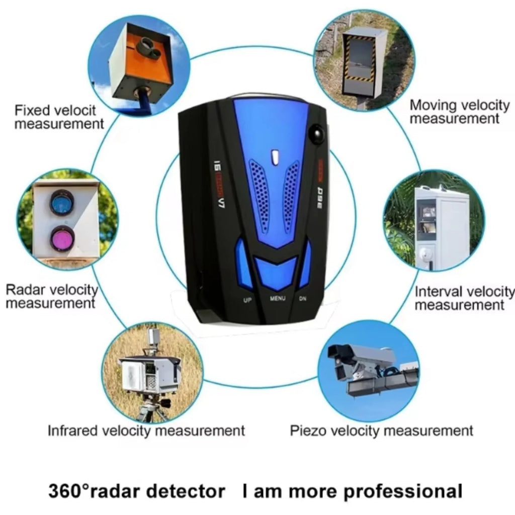 V7 Car Radar Detector, 360° Laser Speed Detection, 16-Band Voice & LED Alerts, City & Highway Modes