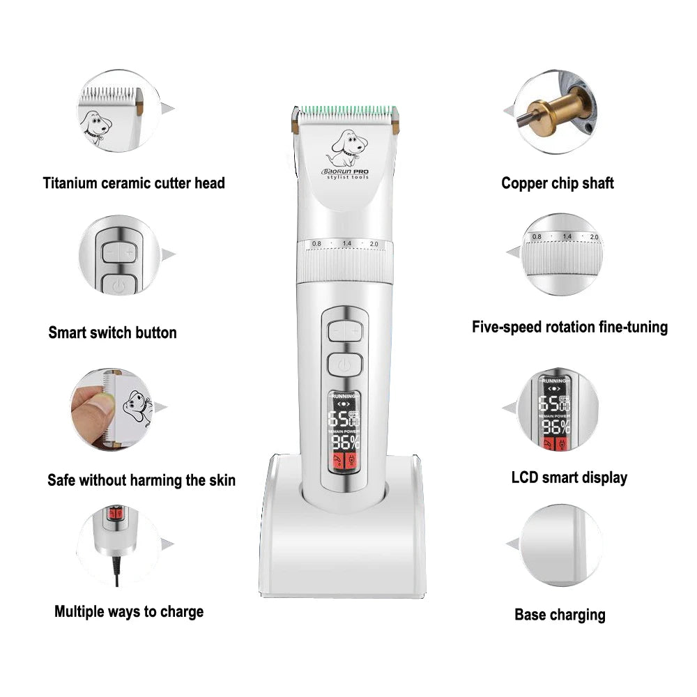 Baorun P9 Professional Rechargeable Pet Dog Animal Hair Cutter Trimmer Professional Cat Grooming Clipper Low Noise Cat Machine