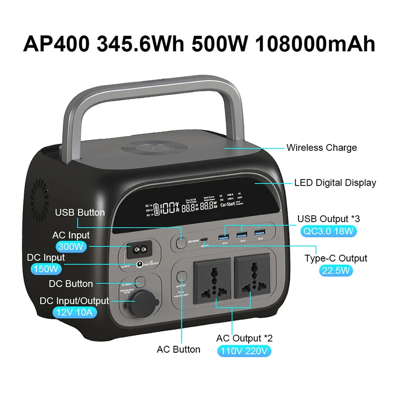 Power Stations for Camping Equipment Powerbank 300W 1000W 2000W Portable Power Station Lifepo4 Battery Solar Generator