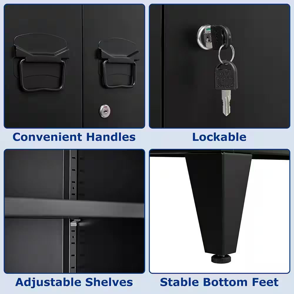 31.5 In. W 2-Shelf Locker, Lockable Home Office Storage Cabinets with 2 Doors and Shelves for Home, Office in Black