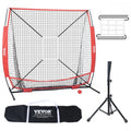5X5 Ft Baseball Softball Practice Net, Portable Baseball Training Net for Hitting Batting Catching Pitching, Backstop Baseball Equipment with Bow Frame, Carry Bag, Strike Zone, Ball, Batting Tee