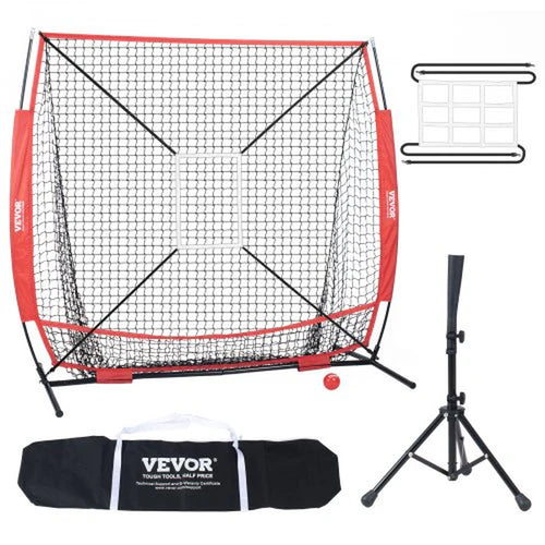5X5 Ft Baseball Softball Practice Net, Portable Baseball Training Net for Hitting Batting Catching Pitching, Backstop Baseball Equipment with Bow Frame, Carry Bag, Strike Zone, Ball, Batting Tee